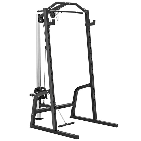 SPORTNOW Power Cage Power Rack Home Gym 15 Level Squat Rack Cable Pulley Pull Up