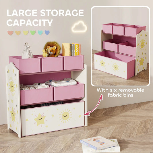 AIYAPLAY Kids Toy Storage Units, 3-Tier Toy Organiser Shelf with 6 Removable Box