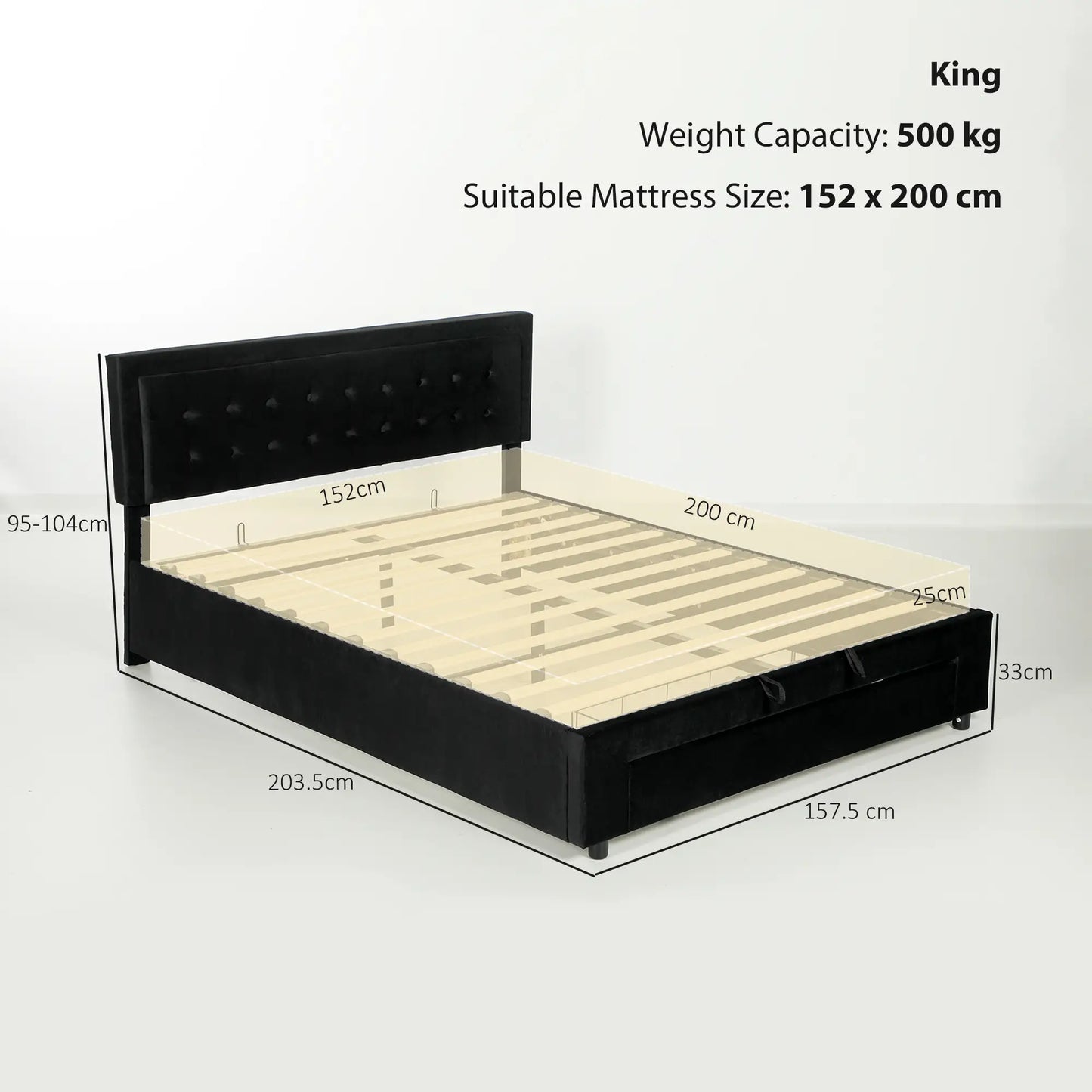 HOMCOM King Size Ottoman Bed Frame, with Front Drawer Black