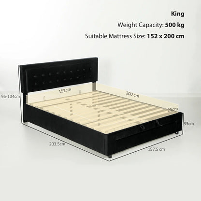 HOMCOM King Size Ottoman Bed Frame, with Front Drawer Black
