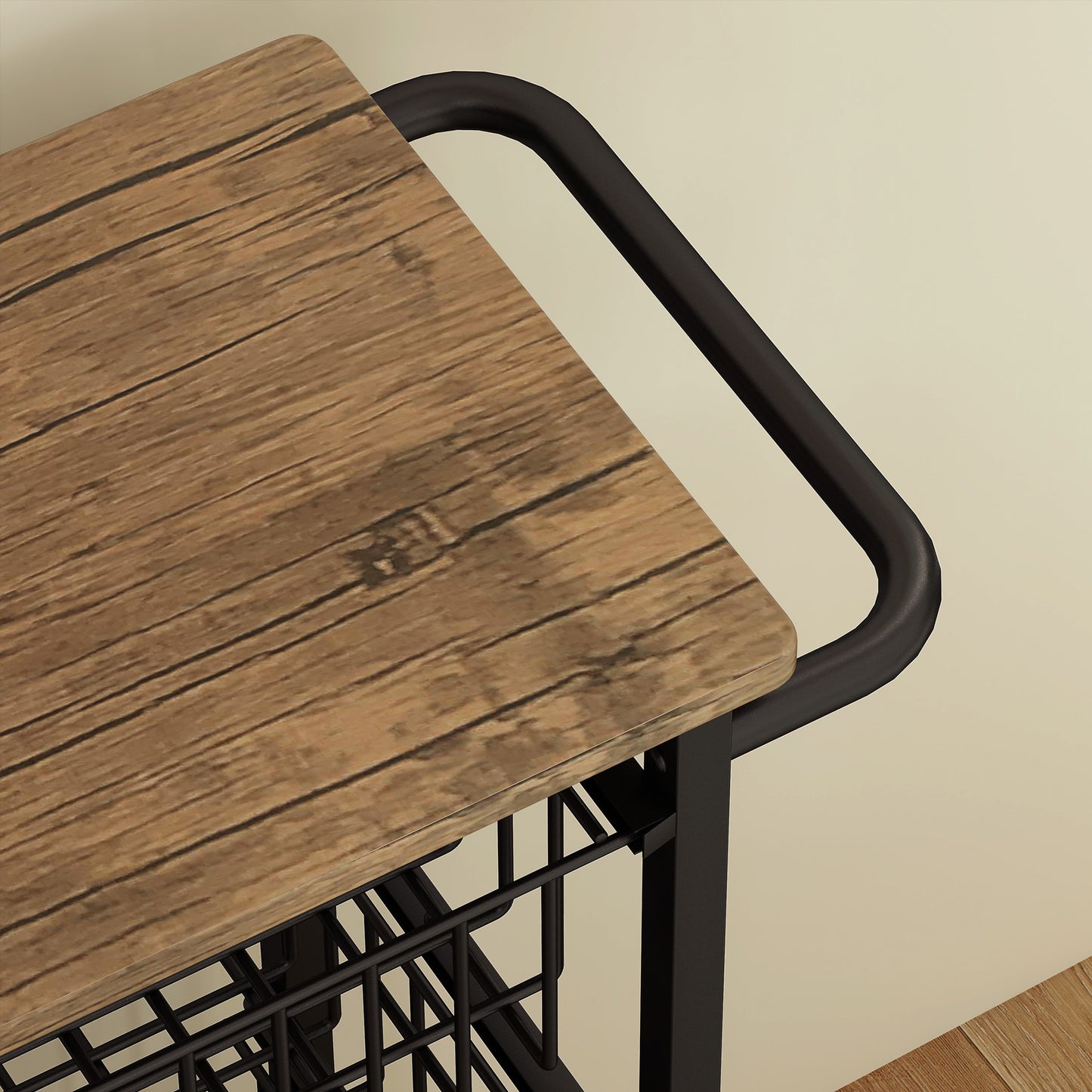 HOMCOM Four Basket Mobile Kitchen Island, with Brakes - Oak/Black
