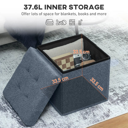 HOMCOM Foldable Sherpa Fleece Storage Ottoman, 38 x 38 x 38 cm, Blue