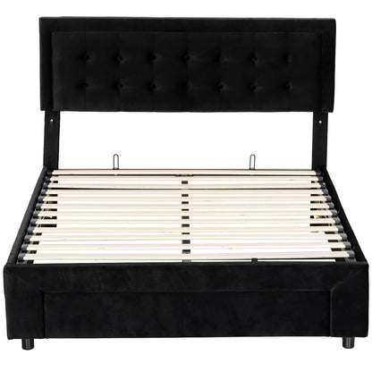 HOMCOM King Size Ottoman Bed Frame, with Front Drawer Black