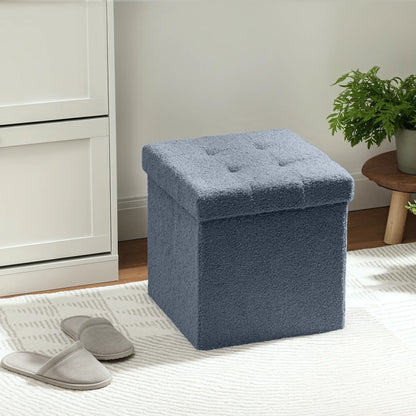 HOMCOM Foldable Sherpa Fleece Storage Ottoman, 38 x 38 x 38 cm, Blue