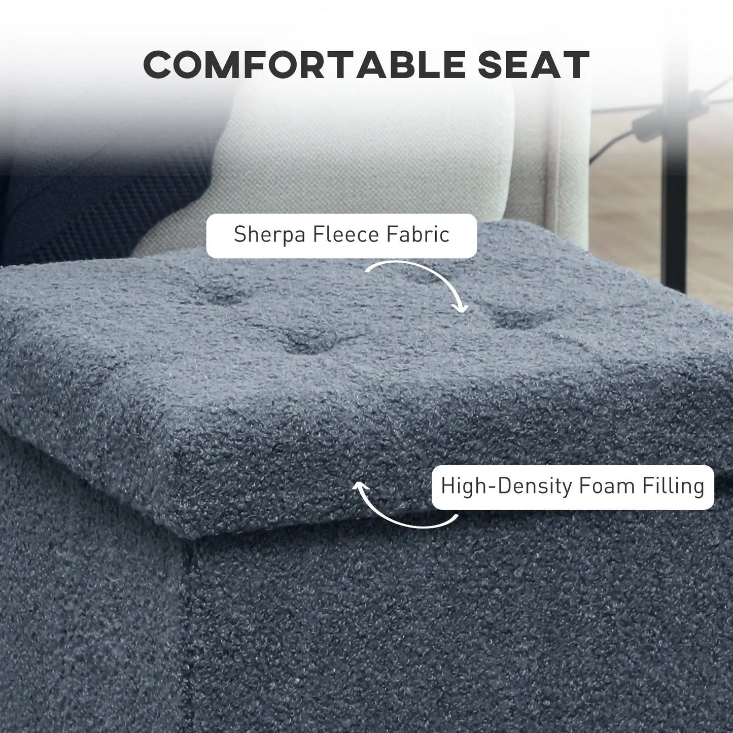 HOMCOM Foldable Sherpa Fleece Storage Ottoman, 38 x 38 x 38 cm, Blue