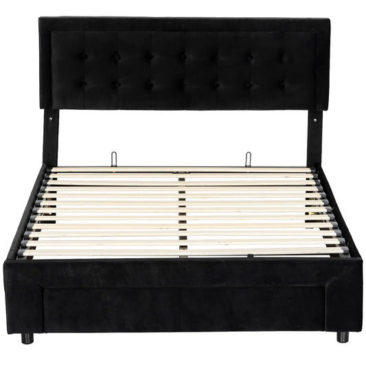 HOMCOM King Size Ottoman Bed Frame, with Front Drawer Black