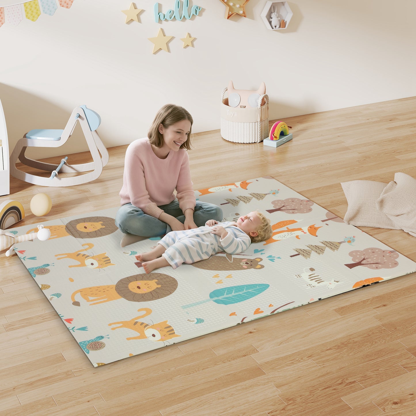 AIYAPLAY Animal-Themed Baby Plat Mat Double Sided, Foldable, Water-Resistant for Outdoor/Indoor, 177 x 146 x 1.5cm--ChewyGames-ChewyGames