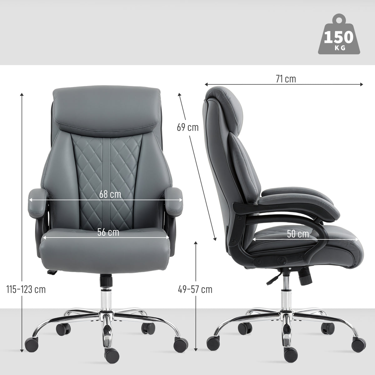 HOMCOM Super Padded Faux Leather Office Chair - Charcoal Grey