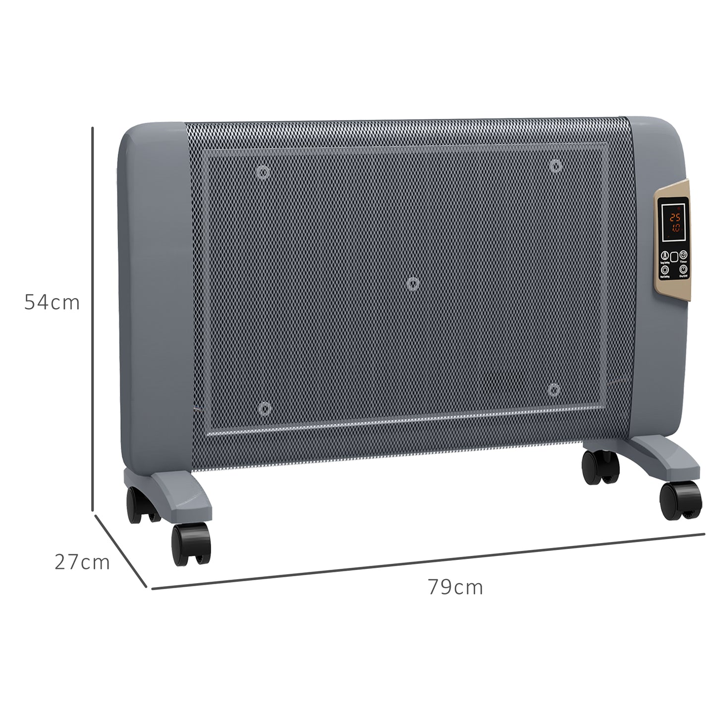 HOMCOM Mica Electric Space Heater, Portable Heater for Home with 2 Heat Settings, Living Room, Study, Garage, Adjustable Temperature 18-30°C, 1000W/2000W, Grey