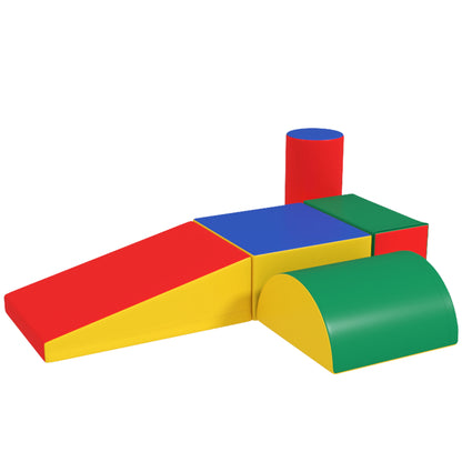 HOMCOM 5 Piece Soft Safe Foam Playset, Climb and Crawl Activity Toy for Toddlers, Yellow