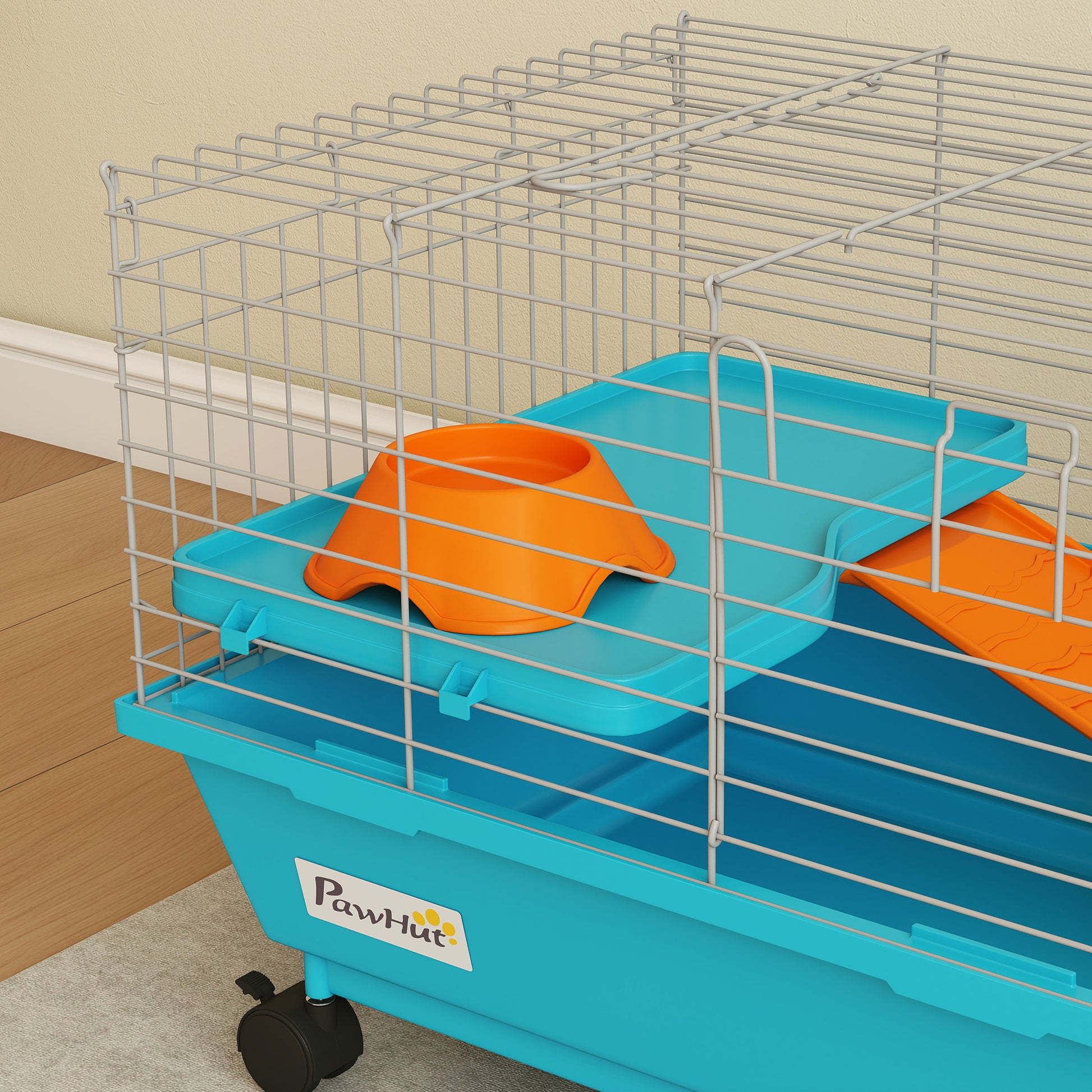 PawHut Small Animal Cage Rabbit Guinea Pigs Chinchillas Cage with Wheels Water Bottle--ChewyGames-ChewyGames