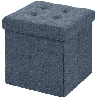 HOMCOM Foldable Sherpa Fleece Storage Ottoman, 38 x 38 x 38 cm, Blue