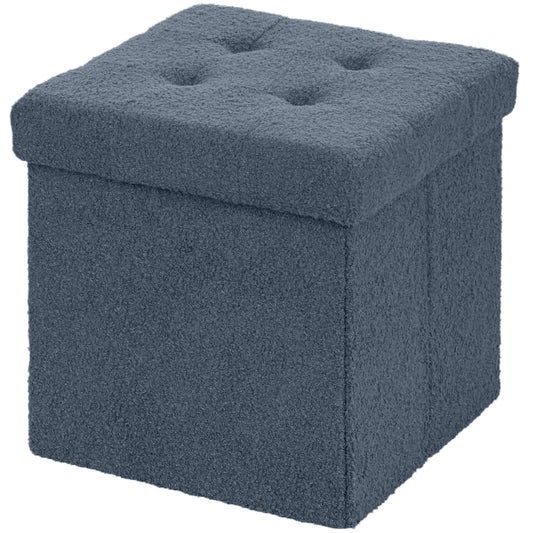 HOMCOM Foldable Sherpa Fleece Storage Ottoman, 38 x 38 x 38 cm, Blue