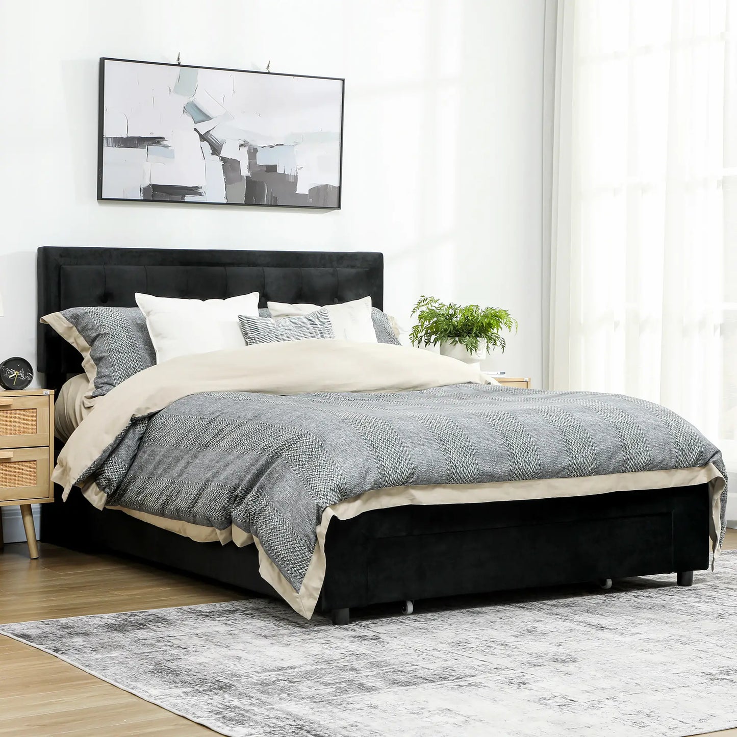 HOMCOM King Size Ottoman Bed Frame, with Front Drawer Black