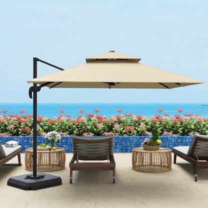 Outsunny 2.7 x 2.7 m Cantilever Parasol with Aluminium Frame, Crank and Tilt, 360-Degree Rotation, Double Top Garden Umbrella with Base and Cover, Khaki