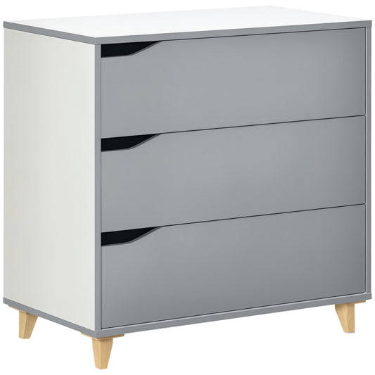 HOMCOM Drawer Chest, 3-Drawer Storage Cabinet Unit with Pine Wood Legs for Bedroom, Living Room, 75cmx42cmx75cm, Grey