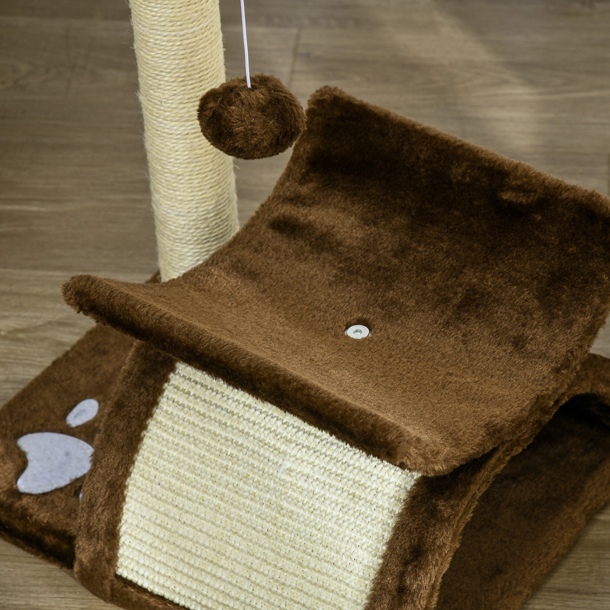 PawHut Cat Tree, Cat Tower for Kittens with Rotatable Top Bar, Sisal Scratching Post, Tunnel, Dangling Balls - Brown--ChewyGames-ChewyGames