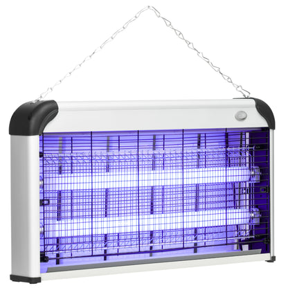 Outsunny 30W Electric Fly Zapper, Bug Zapper with UK Plug, 2 UV Bulbs, Hanging Chain, On/Off Switch and Removable Catch Tray, 60㎡ Coverage Insect Mosquito Killer for Indoor and Outdoor Use, Silver