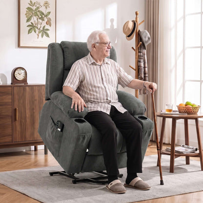 HOMCOM Dual Motor Recliner Chair, 55° Electric Lift Chair for Elderly, Recliner Armchair with Massage and Heat, Dark Grey