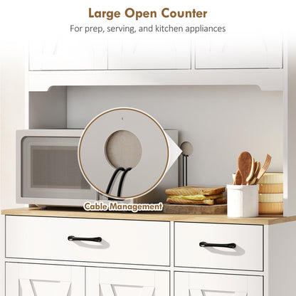 HOMCOM 175 cm Tall Kitchen Pantry Cabinet with Microwave Stand, Freestanding Pantry Cupboard, White