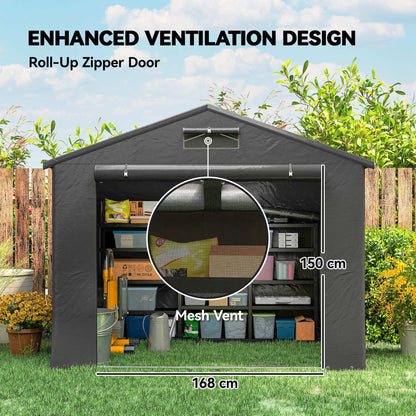 Outsunny 8 x 6 ft Outdoor Garden Storage Shed, Waterproof Bike Tent with Roll-Up Zipper Door