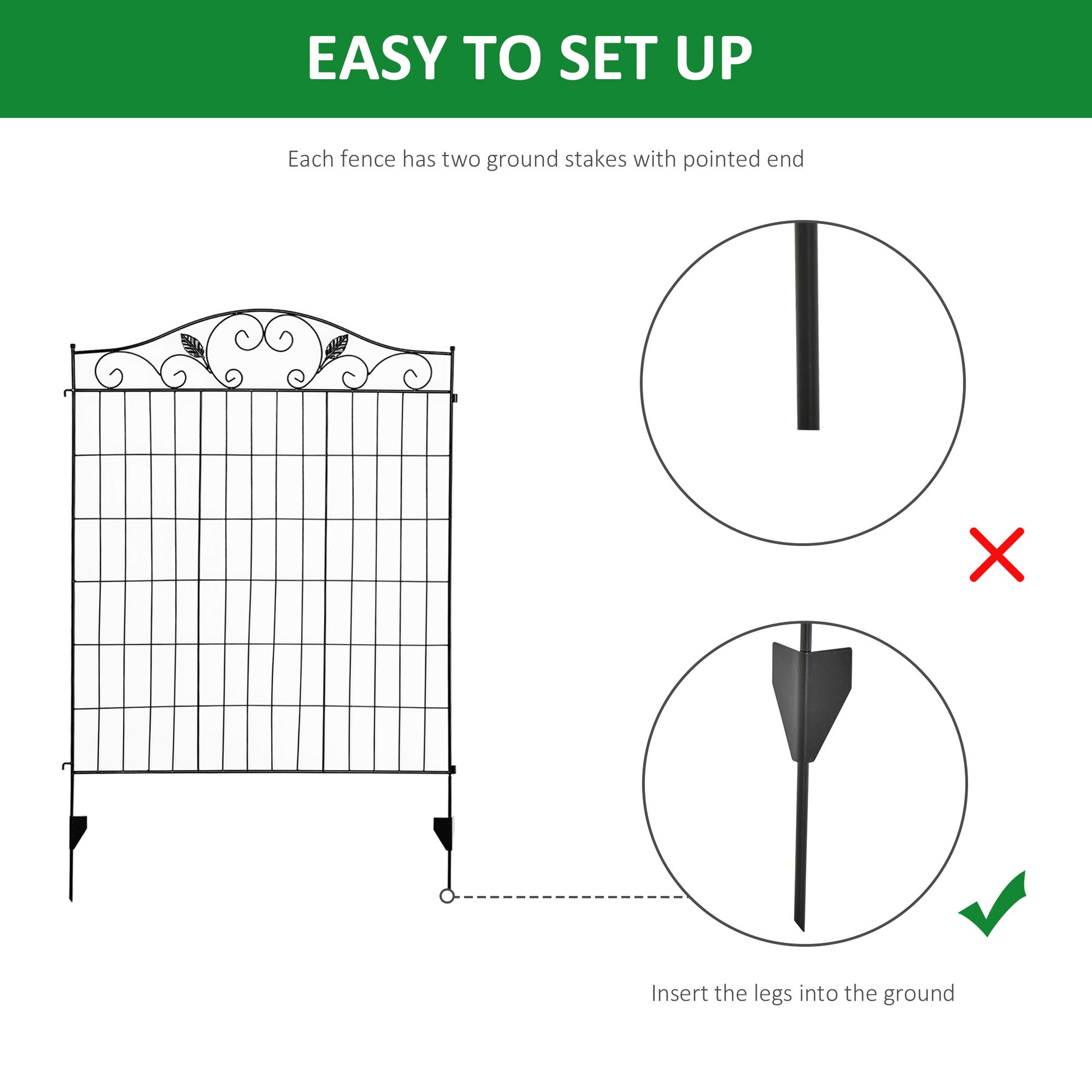 Outsunny Garden Decorative Fence 4 Panels 44in x 12ft Metal Wire Landscape Border Edging--ChewyGames-ChewyGames