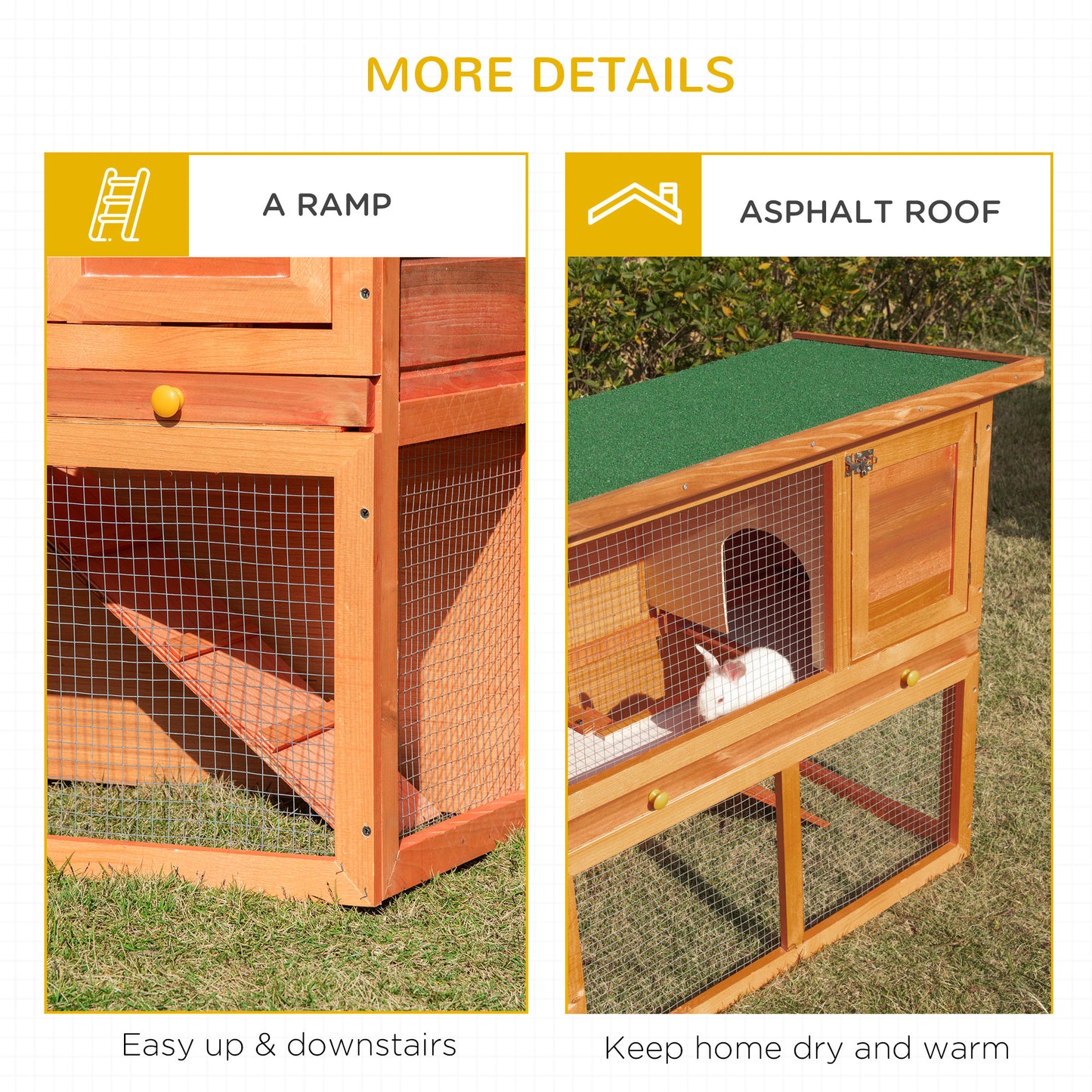 PawHut Two-Tier Rabbit Hutch, Wooden Outdoor Pet Cage, with Opening Top
