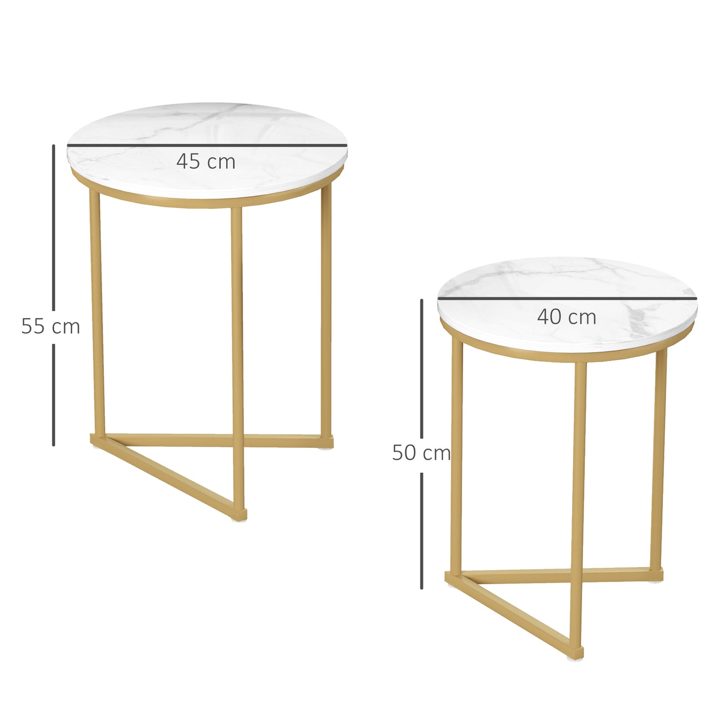 HOMCOM Set of Two Marble-Effect Nest of Tables - White/Gold-Tone