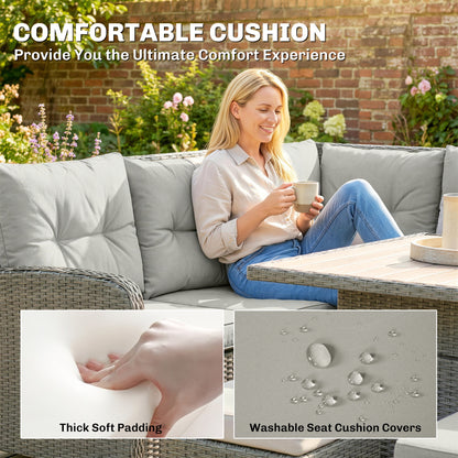 Outsunny 6 Pieces Outdoor PE Rattan Garden Furniture, Patio Wicker Sectional Conversation Corner Sofa