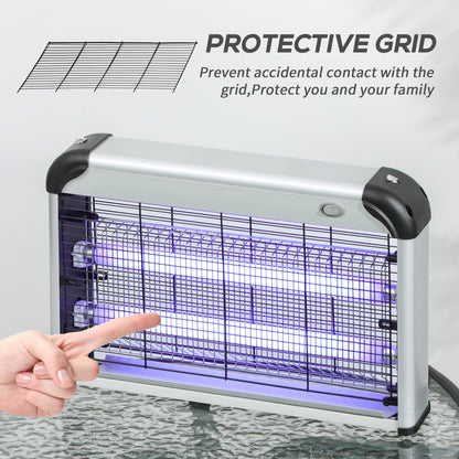 Outsunny 30W Electric Fly Zapper, Bug Zapper with UK Plug, 2 UV Bulbs, Hanging Chain, On/Off Switch and Removable Catch Tray, 60㎡ Coverage Insect Mosquito Killer for Indoor and Outdoor Use, Silver