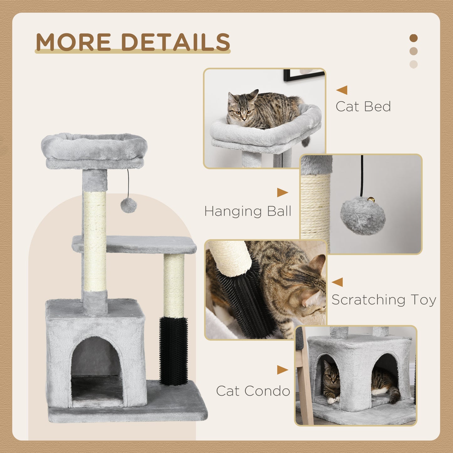 PawHut Cat Tree for Indoor Cats Climbing Tower Kitten Scratch Post Activity Center Kitten, Grey
