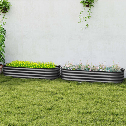 Outsunny Galvanised Raised Garden Bed, Metal Planter Box with Safety Edging, for Flowers, Herbs, Succulents, Pack of 2, Dark Grey