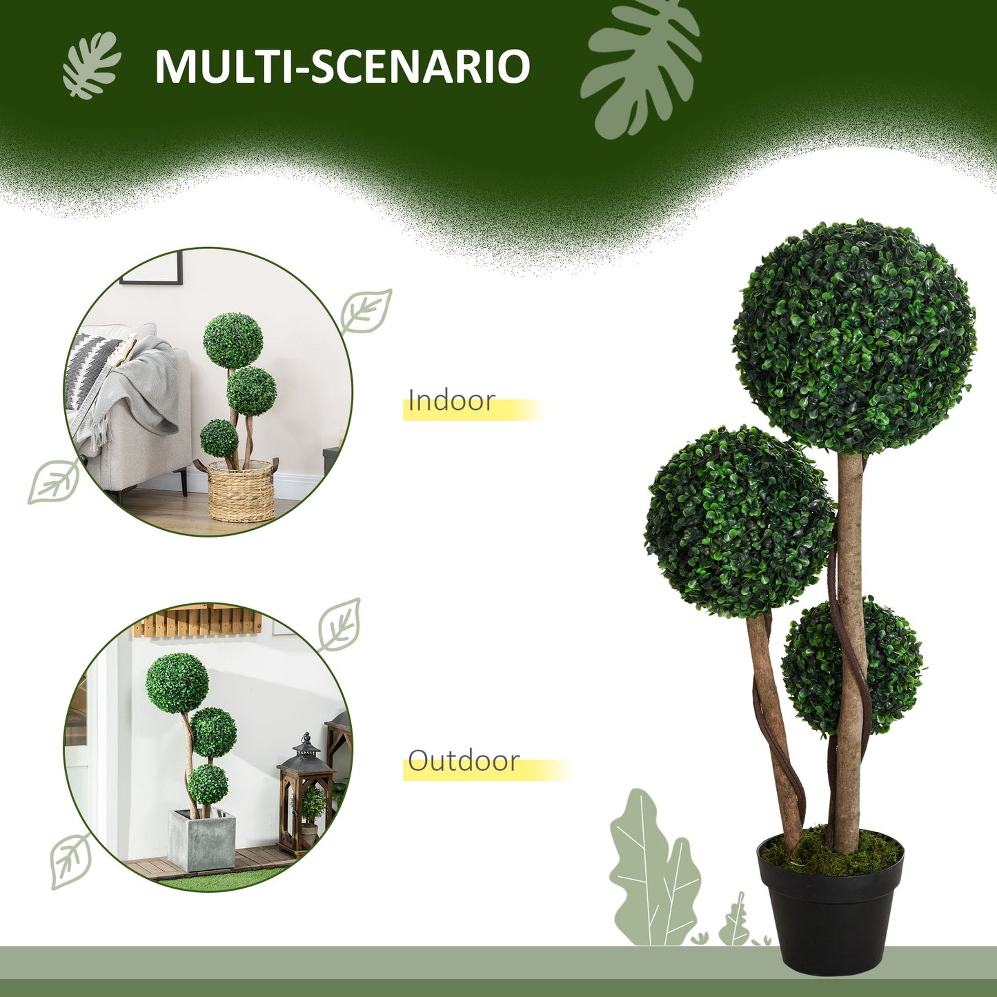 HOMCOM Decorative Artificial Tree Boxwood Ball Topiary Tree in Pot, Fake Plant for Home Indoor Outdoor Decor, 90 cm, Dark Green