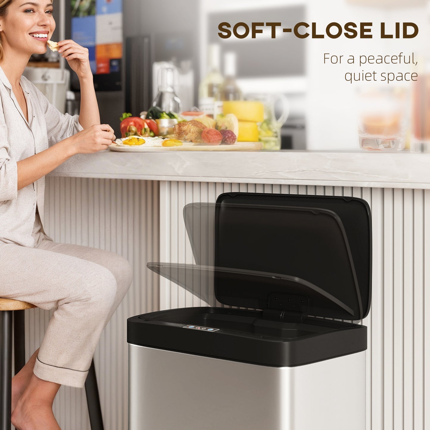 HOMCOM 45L Stainless Steel Sensor Bin - Silver Tone