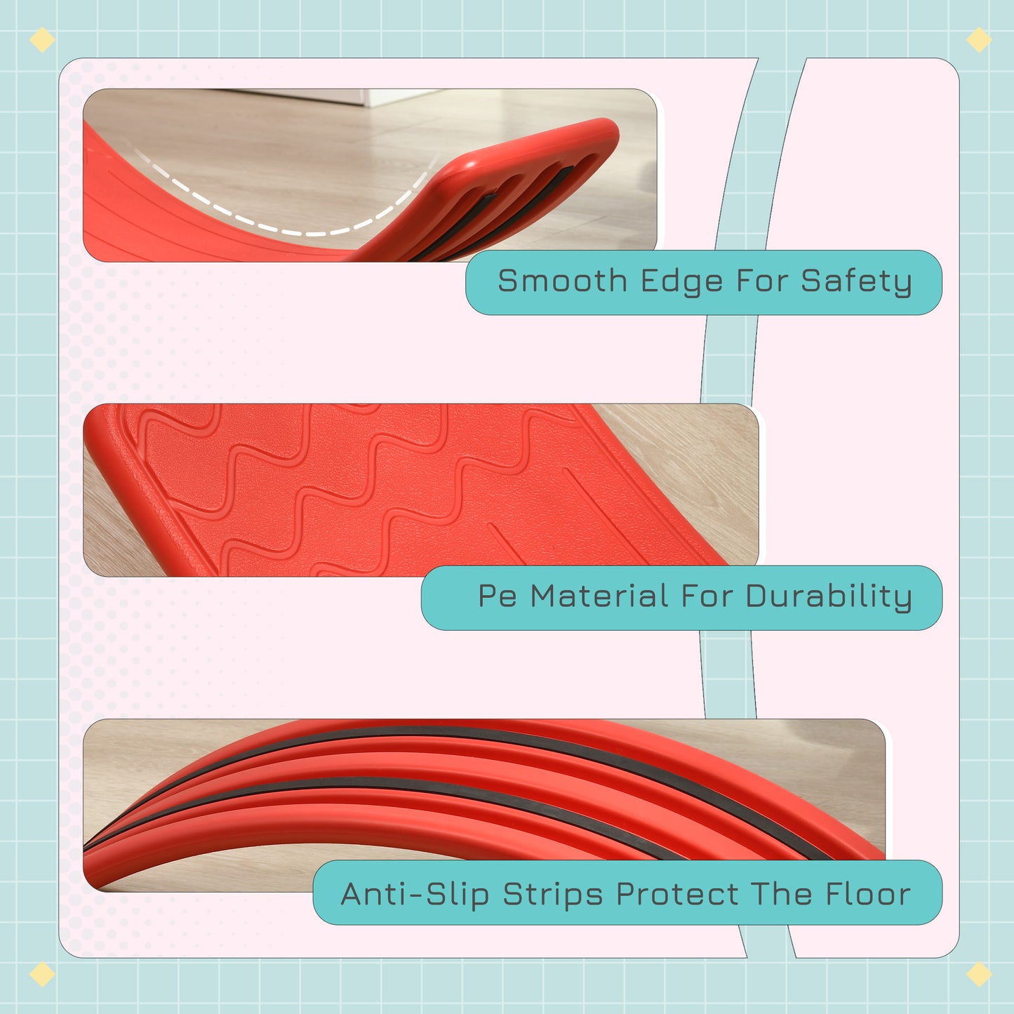 ZONEKIZ Balance Board Kids Wobble Board, Sensory Training Rocking Toy for Children, Nursery Toy, for Ages 3-6 Years, 82 x 27.5 x 19.5cm - Red