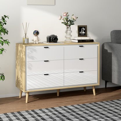 HOMCOM Storage Cabinet, Chest of Drawers with 6  Drawers and 5 Legs for Bedroom,  High Gloss White