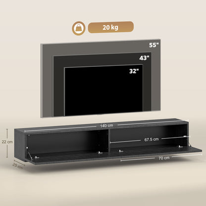 HOMCOM 140cm Floating TV Stand, Wall Mount TV Unit with Cable Management Hole, Fits up to 72" TV, Black