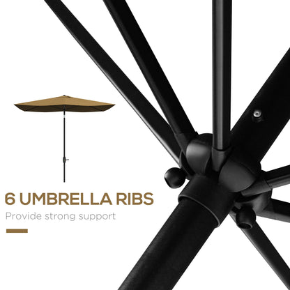 Outsunny 3 x 2 m Garden Parasol Umbrella with Aluminium Pole, UPF 50+ Rectangular Outdoor Table Parasol Sun Shade with Crank & Push Button Tilt, Metal Ribs, Brown