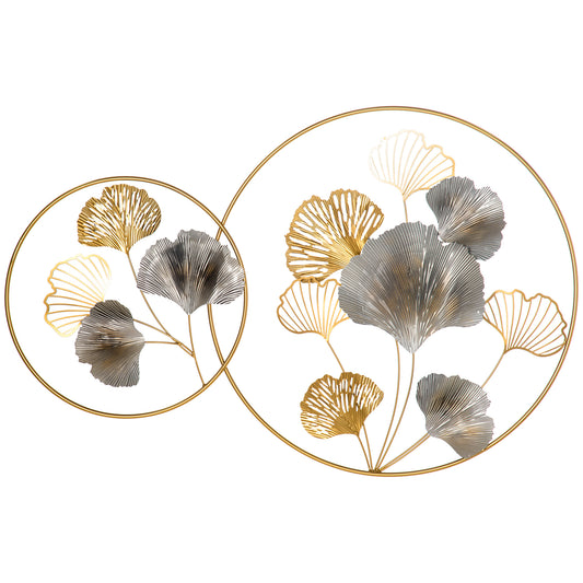 HOMCOM Large Metal Wall Art, Modern Hanging Wall Sculpture with Unique Multi-leaf Design, Horizontal or Vertical Metal Hanging Decoration for Living Room Bedroom Entryway, Gold Silver