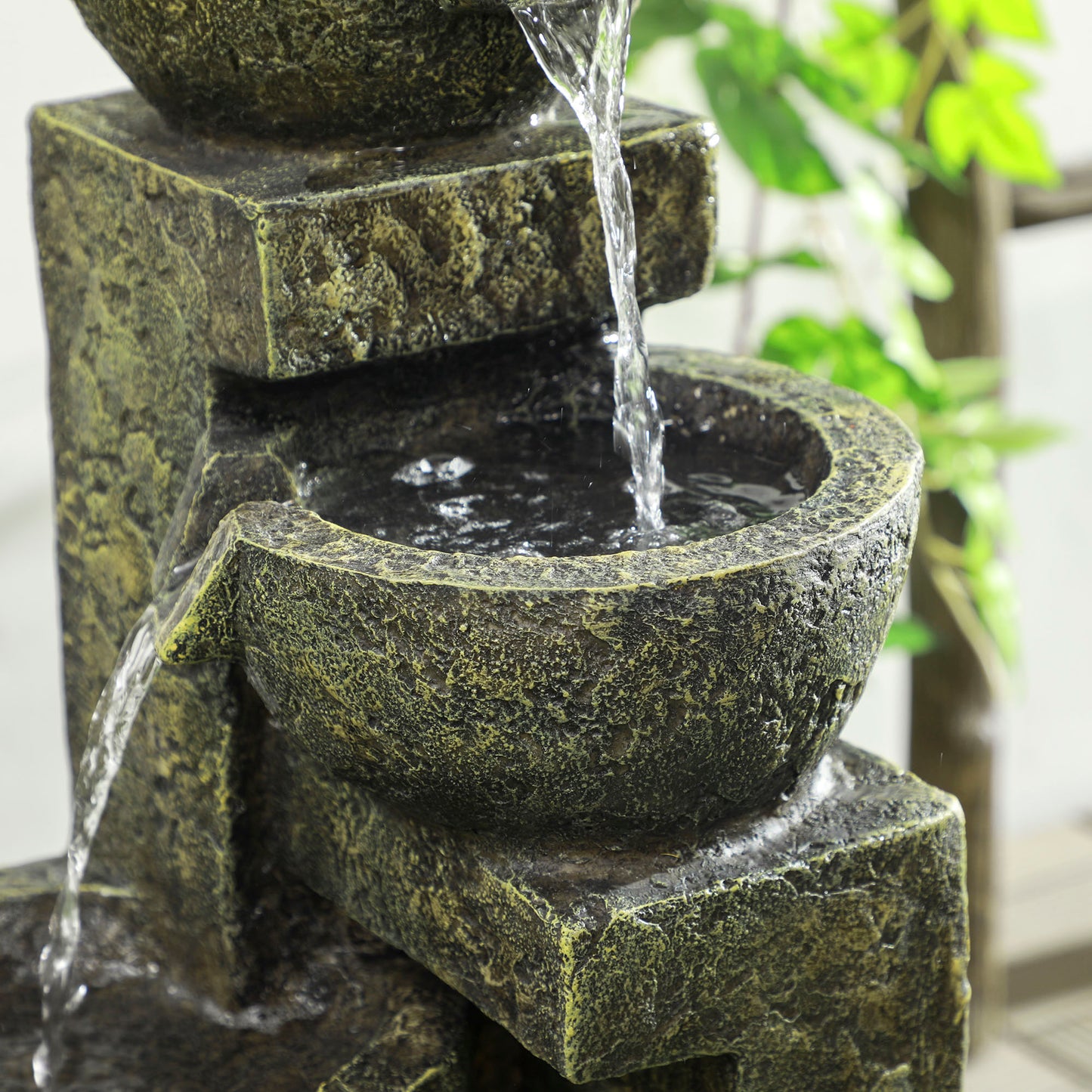 Outsunny Garden Water Feature Waterfall Fountain with 4-Tier Stone Look Bowls, Adjustable Flow