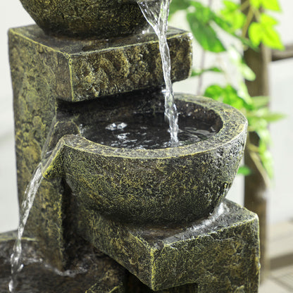 Outsunny Garden Water Feature Waterfall Fountain with 4-Tier Stone Look Bowls, Adjustable Flow