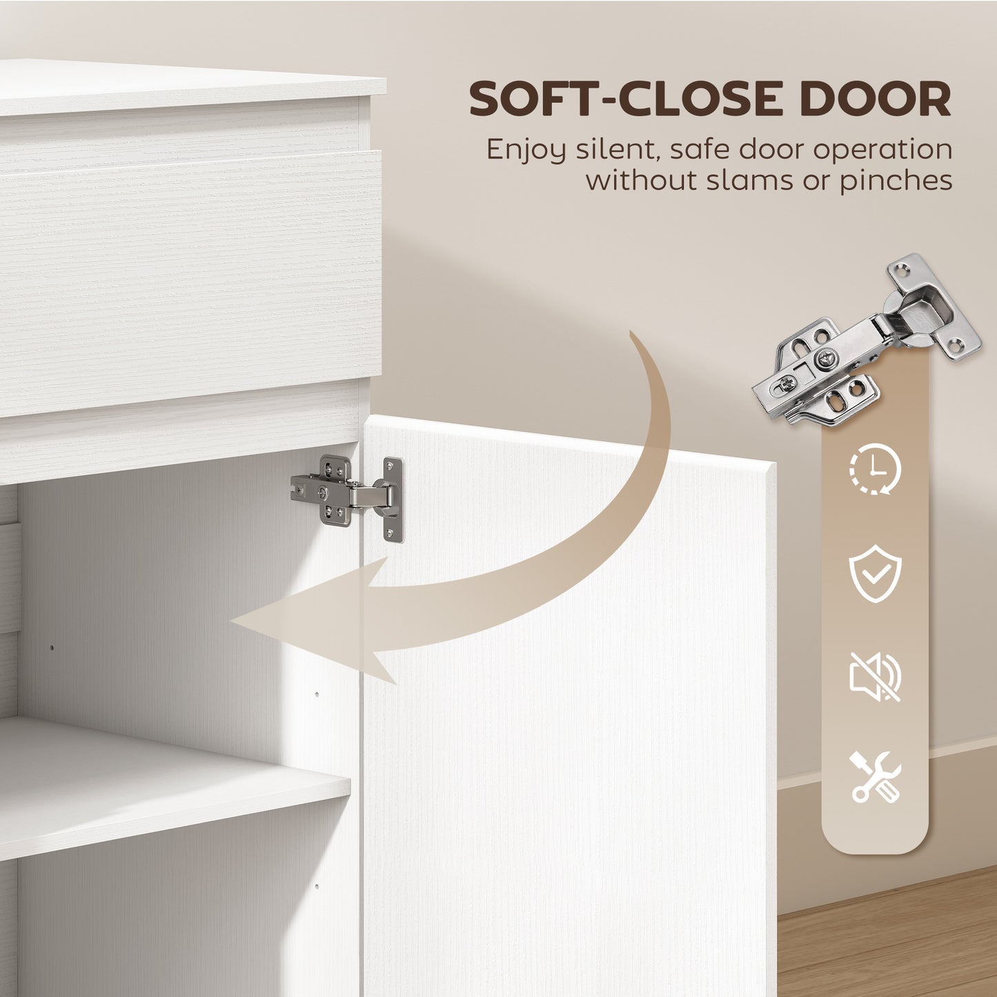 HOMCOM Modern Chest Of Drawers, 5 Drawer Dresser with Adjustable Shelf, Soft-Close Door, White