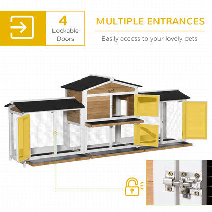 PawHut 2-Tier Large Rabbit Hutch Outdoor with Double Side Run Boxes, No-leak Plastic Tray, Ramp, 230 x 53 x 93.5cm, White