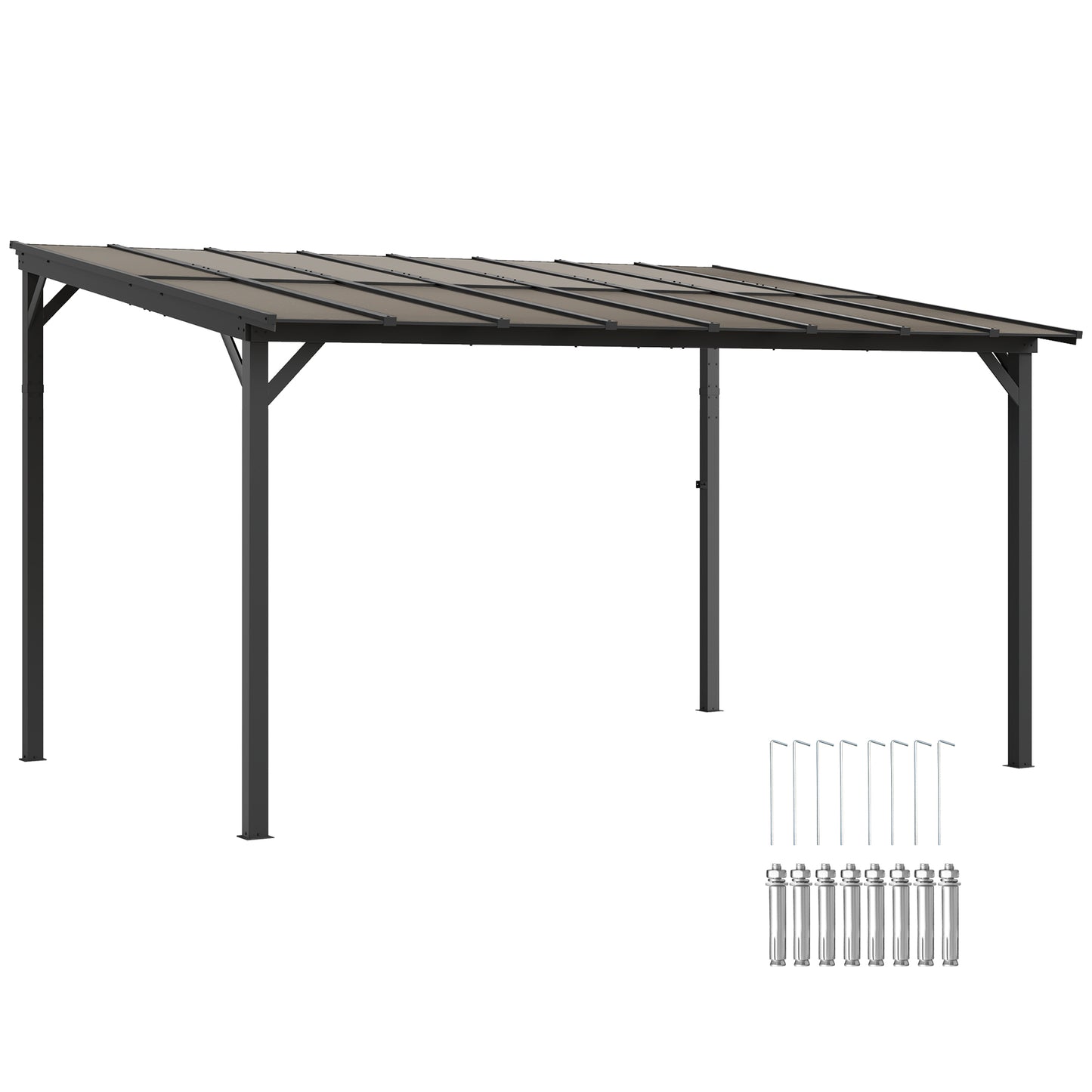Outsunny 3 x 4.3 m Lean to Pergola with UPF 50+ Waterproof Polycarbonate Roof, Wall-Mounted or Free Standing Hardtop Roof Garden Metal Pergola Gazebo, Heavy Duty Outdoor Sun Shade, Dark Grey--ChewyGames-ChewyGames