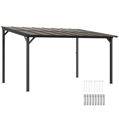 Outsunny 3 x 4.3 m Lean to Pergola with UPF 50+ Waterproof Polycarbonate Roof, Wall-Mounted or Free Standing Hardtop Roof Garden Metal Pergola Gazebo, Heavy Duty Outdoor Sun Shade, Dark Grey--ChewyGames-ChewyGames