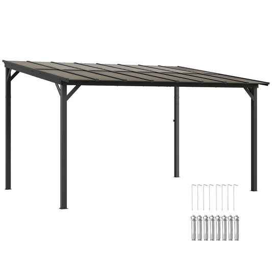 Outsunny 3 x 4.3 m Lean to Pergola with UPF 50+ Waterproof Polycarbonate Roof, Wall-Mounted or Free Standing Hardtop Roof Garden Metal Pergola Gazebo, Heavy Duty Outdoor Sun Shade, Dark Grey--ChewyGames-ChewyGames