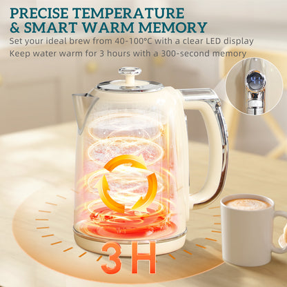 HOMCOM Polished Retro 40-100°C Kettle and Toaster Set - Cream