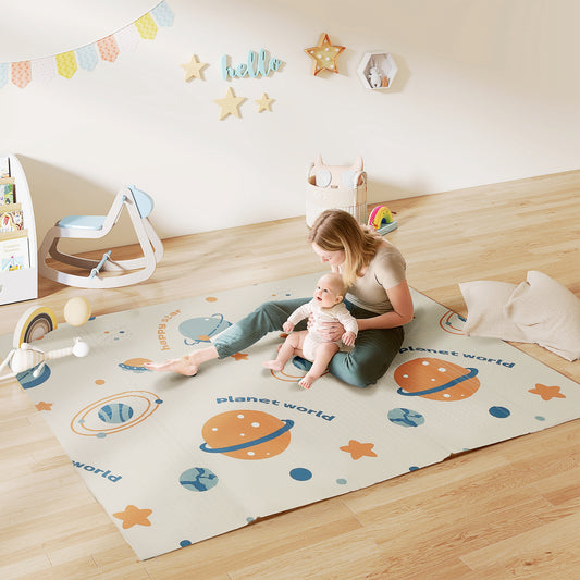 AIYAPLAY Baby Play Mat, Double Sideded Foldable Kids Crawling Mat, Reversible & Waterproof, Astronaut and Planet--ChewyGames-ChewyGames