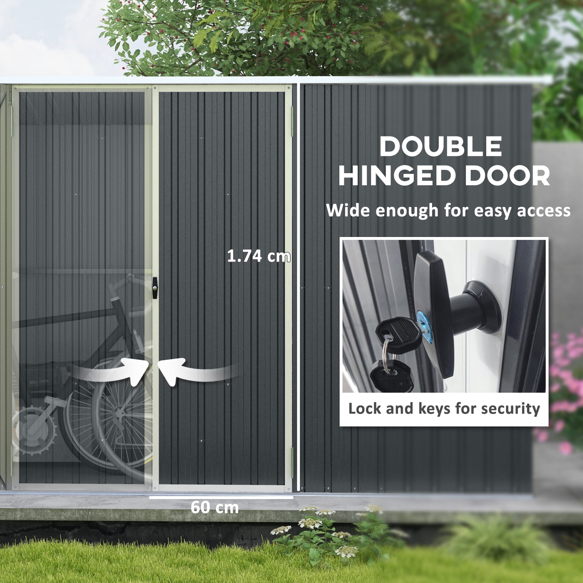 Outsunny 11 x 5.6ft Galvanised Steel Garden Shed, Metal Shed, Garden Storage Shed with Lockable Doors and Gloves for Outdoor Patio, Garden, Grey--ChewyGames-ChewyGames