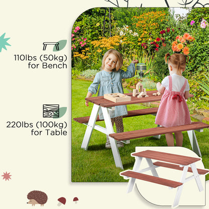 Outsunny Kids Picnic Table, Wooden Table and Bench Set, Kids Garden Furniture for Patio Aged 3-8 Years Old, Brown